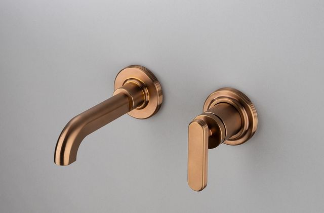 Wall basin mixer, brushed copper